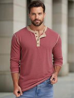 Mens Henley Long Sleeve Shirts Casual Button Up T-Shirt Lightweight Pullover Basic Tee