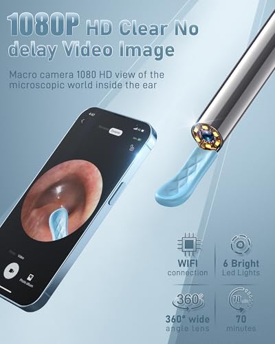 Ear Wax Removal, Ear Cleaner with Camera and Light, FSA - HSA Eligible, Ear Wax Removal Tool Camera with 1080P, Ear Cleaning Kit with 6 Spoons