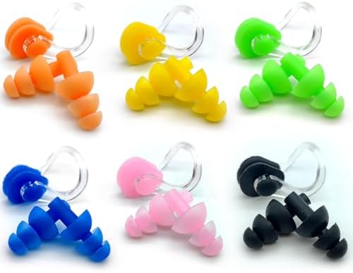 Zooshine 6 Sets Waterproof Silicone Swimming Earplugs Nose Clip Plugs,Ear & Nose Protector Swimming Sets Box Package