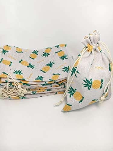 Autupy 20 Pack 5.5 x 3.9 Inch Pineapple Drawstring Pouch Pineapple Favor Bags for Hawaiian Tropical Party Luau Party Birthday Party Decoration