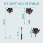 Feather Duster Extendable 22–47 Inch, Natural Ostrich Feather Duster with Long Handle for High Ceilings, Ceiling Fans, Walls，Furniture(Brown)