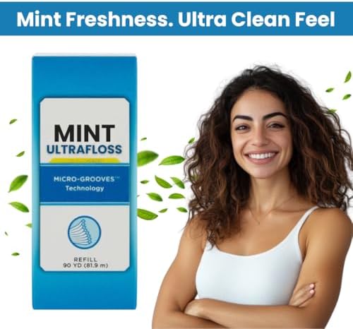 Dental Floss Refill Spool 90-Yards, Shred-Resistant Mint Flavored Floss, Deep Clean Glide for Tight Teeth, Plaque Removal, Fresh Breath