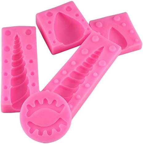 Mujiang Unicorn Silicone Cake Topper Molds Fondant Cake Decorating Molds Unicorn Horn Ears and Eyelash Set (5 Pcs/set)