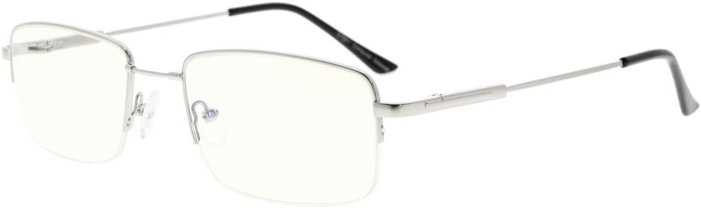 Eyekepper Half-Rim Reading Glasses-Blue Light Blocking-Reduced Eye Strain-Memory Computer Glasses Titanium Readers Men, Transparent Lenses (Silver,+4.00)