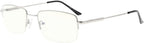 Eyekepper Half-Rim Reading Glasses-Blue Light Blocking-Reduced Eye Strain-Memory Computer Glasses Titanium Readers Men, Transparent Lenses (Silver,+4.00)