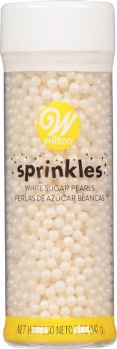 Wilton White Sugar Pearl Sprinkles, Edible Cake Pearls for Wedding Cakes, Cupcakes, Cookies & Desserts, Elegant Pearlescent Sprinkles for Special Occasions, 4.9 oz