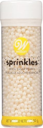 Wilton White Sugar Pearl Sprinkles, Edible Cake Pearls for Wedding Cakes, Cupcakes, Cookies & Desserts, Elegant Pearlescent Sprinkles for Special Occasions, 4.9 oz