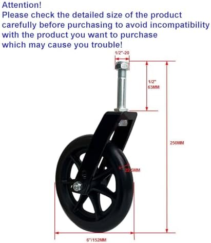 Wheelchair Accessories Caster Assembly with Aluminum Front Fork, Installing 6 Inch Solid Caster. Fit for Front Wheel Installation of Most Manual Wheelchairs and Children's Wheelchairs (Black 1 Ea)