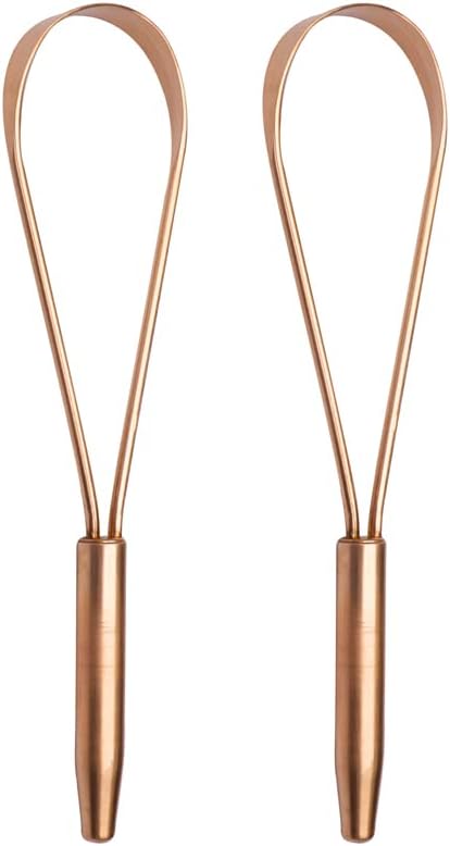 HealthAndYoga™ qLoop Copper Tongue Cleaner - Easy One Hand Use - Larger Surface Coverage - Ayurvedic Copper Health for Fresh Breath and Total Oral Hygiene (Set of 2)