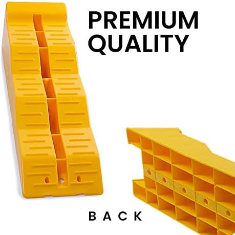 Yellow Leveling Car Ramps – Set of 2 Block Car Ramp, Tri-Leveler, Sturdy Material on Uneven Ground, Universal Fit for Cars Trailer SUV, Stable Ramp/Wheel Chocks Premium Quality, Zento Deals