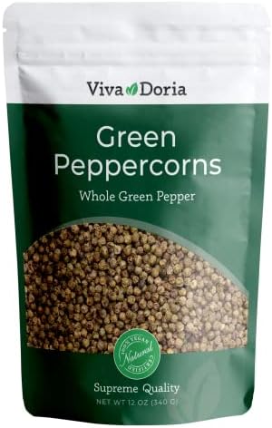 Viva Doria Green Peppercorns, Whole Green Pepper, Steam Sterilized,12 Oz, For Grinder Refills