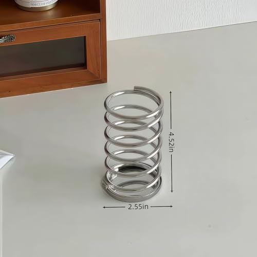 Toothbrush Holder with Base Spring Shape Stainless Steel Pen Holder Bathroom Tabletop Makeup Brush Organizer Toothbrush Stand