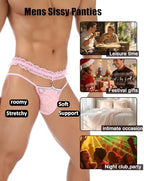 Mens Lace Frilly Sissy Panties Pouch Thong, Feminine G string Underwear For Men Sexy Lingerie