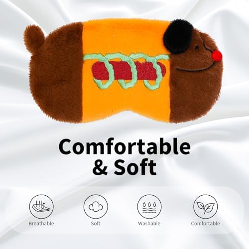 PERFECTSIGHT Sleep Eye Masks, Cute Sleep Eye Cover Lightweight Adjustable Eyeshade Mask Cover for Women Men Sleep Travel Nap, Hotdog Dachshund