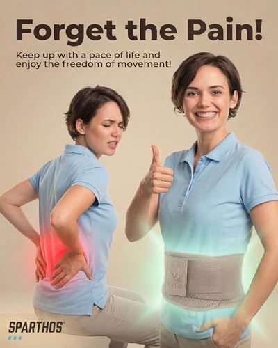 Sparthos Back Support Belt - Immediate Relief from Lower Back Pain, Sciatica, Herniated Disc - Breathable Brace With Lumbar Pad - For Men & Women - Fits 31–38″ Waist (Taupe-Small, Check Sizing)
