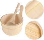 Natural Wooden Bucket Ladle Set, Wooden Sauna Bucket with Plastic Liner, Wood Water Bucket for SPA Bath Accessories, Sturdy and Durable White Pine Wooden Water Bucket
