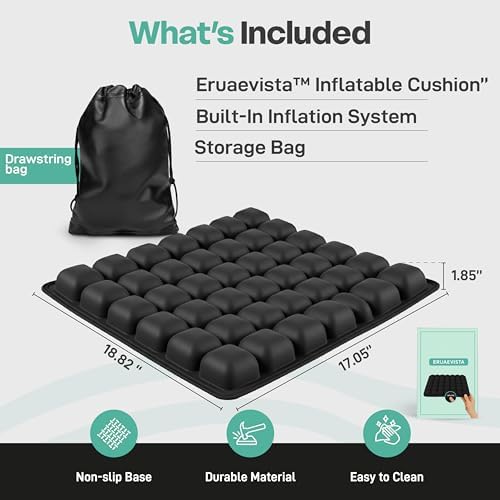 Inflatable Cushion for Pressure Relief – Inflatable Air Seat Cushion for Wheelchairs, Tailbone & Coccyx Support Pad, Anti-Slip Travel Seat Cushion for Office Chair, Car & Wheelchair (18x16)