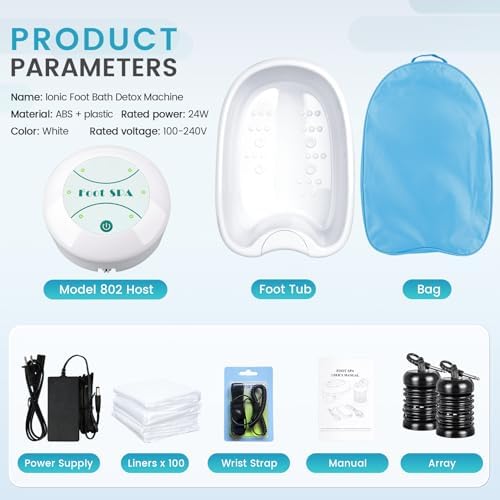 Ionic Foot Bath Detox Machine, Portable Foot Detox Machine Ion Cleanse Bath System with Stroage Bag, 100 Spa Liners, Spa at Home Detox