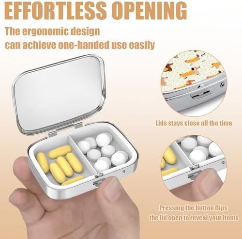 Pill Box-2 Compartment Small Pill Case Square Organizer Case with Mirror Portable Metal Medicine Box Travel Container for Pocket & Purse Women Men(Cute Dog)