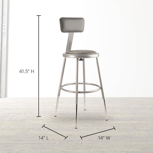 National Public Seating 6400 Series Heavy Duty 18 Inch Adjustable Height Steel Stool with Round Seat and Backrest, Grey Frame and Legs