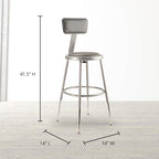 National Public Seating 6400 Series Heavy Duty 18 Inch Adjustable Height Steel Stool with Round Seat and Backrest, Grey Frame and Legs