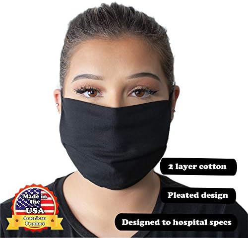 Black Reusable Machine Wash Non-Medical Cotton Face Cover with Adjustable Ear Loops 3/Pack