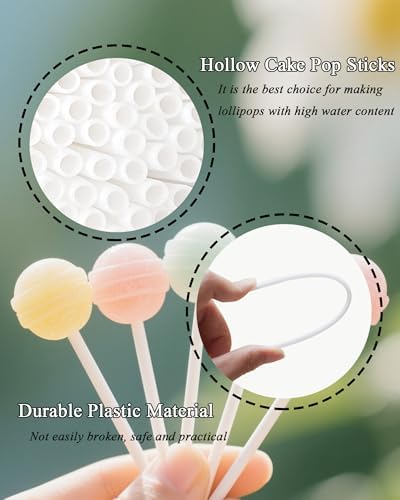 100Pcs Plastic Lollipop Sticks, 4-inch Hollow White Cake Pop Sticks, Thick 4mm Candy Making Accesories for Hard Candy, Chocolate, Cookies (4-inch)