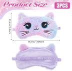 Kids Sleep Mask, 3 Pcs Cute Cat Sleeping Eye Mask Colorful Soft Plush Eye Covers for Sleeping Comfortable Funny Animal Night EyeMasks for Women Girls Home Travel