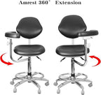 BONEW-Oral Dental Chair Assistant Nurse's Stool with Seat Armrest Height Adjustable PU Leather Black