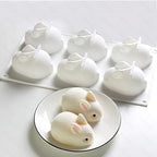 AUOCATTAIL 6 Cavity Easter Rabbit 3D Silicone Molds Rabbit Shape Silicone Baking Mold DIY Mousse Cake Pudding Jelly Dessert Fondant Cheesecake Soap Ice Tray Chocolate Candy Molds