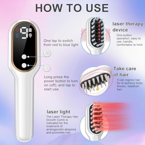 5-in-1 Laser Hair Growth Comb, 650nm Red Light Therapy for Hair Regrowth, FDA Cleared LLLT Scalp Massager for Thinning Hair & Receding Hairline Rechargeable - White