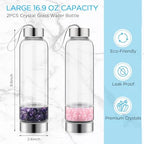meekoo 2 Pieces Crystal Glass Water Bottle with Gemstone Center Natural Amethyst and Rose Quartz Clear Water Bottle Quartz Crystal Cup Energy Cup for Healing and Wellness