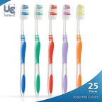 Urban Essentials Bulk Toothbrush Package with Covers | Premium Quality Individually Wrapped Colorful Tooth Brushes | Medium Soft Toothbrush Hygienic Cap for Donations, Travel, Hotels (25 Pack)
