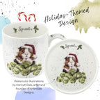 Royal Worcester Wrendale Designs Christmas Sprouts 11 Oz Mug & Coaster Set, Fine Bone China Coffee Mug with Guinea Pig in Santa Hat, Dishwasher & Microwave Safe - Festive Gift for Animal Lovers
