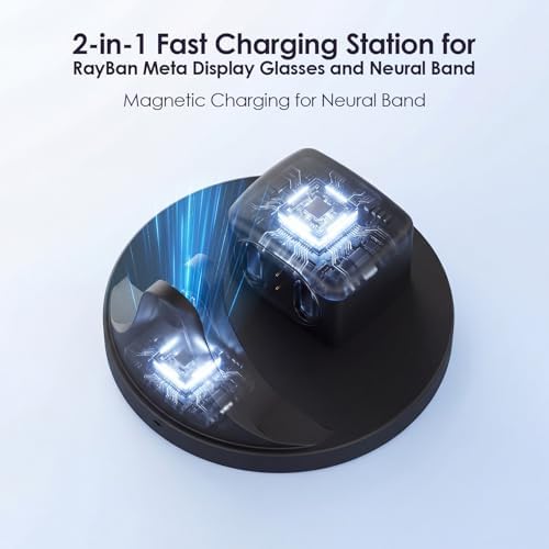 2-in-1 Charging Dock Compatible with Ray Ban Meta Display Smart Glasses & Neural Band, Magnetic Fast Charger for RayBan Meta Display Glasses Accessories