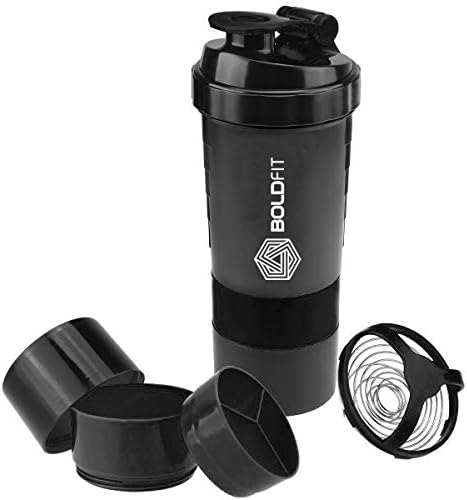 Boldfit Spider Gym Shaker Bottle, Shakers for Protein Shake with 2 Storage Compartment Gym protein shaker for workout (High Density Polyethylene, Pack of 1, Black)