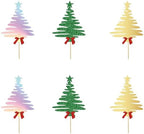 TSJ 18 PCS Christmas Tree Cupcake Toppers Xmas Glitter Cupcake Picks Cake Decorations Christmas Party Supplies