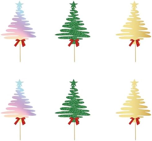 TSJ 18 PCS Christmas Tree Cupcake Toppers Xmas Glitter Cupcake Picks Cake Decorations Christmas Party Supplies