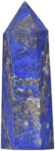 Angelstones Natural Lapis Gemstone Healing Crystal Hexagonal Pointed Reiki Chakra Faceted Prism Wand Carved Stone Figurine Home Decor