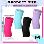 Lenwen 4 Pairs Kids Elbow Brace Compression Arm Elbow Sleeve Knit Guard Gym Protectors for Boys Teen Children Girls Basketball Volleyball Tennis Cycling(5-10 Years,Black, Purple, Rose Pink, Sky Blue)