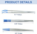 3 Pack Curved Tweezers, Silicone Rubber Bent Tip PVC Coated Soft Tip Tweezers, Non Marring Stainless Steel Tools for Jewelry Crafts/Electronics