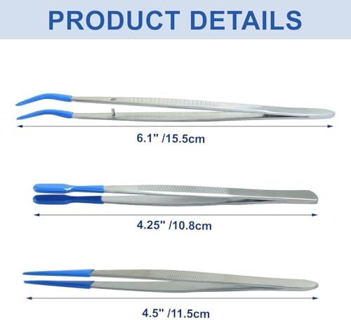 3 Pack Curved Tweezers, Silicone Rubber Bent Tip PVC Coated Soft Tip Tweezers, Non Marring Stainless Steel Tools for Jewelry Crafts/Electronics