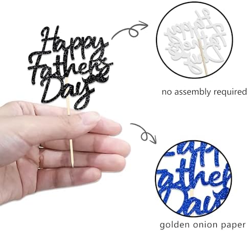 24Pcs Happy Father's Day Cupcake Toppers for Father's Day Decorations, Best Dad Cupcake Picks for Father's Birthday Decorations (happy)