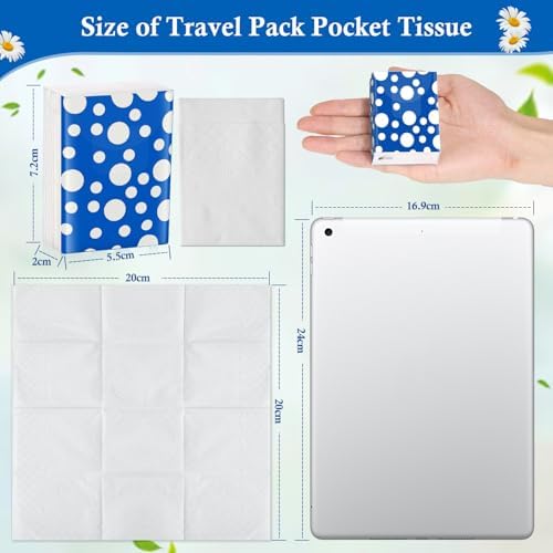 120 Pack Pocket Tissues Travel Size, 3-Ply Facial Tissue Packs, 1200 Sheets Unscented Small Mini Individual Portable Tissues with Embossed Design for Purse, Travel, Party, Holiday