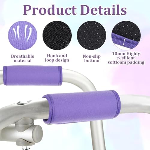 2 PCS Walker Handle Cushions, Purple Walker Hand Crutch Covers, Walker Handle Pads for Crutches, Walker, Rolling Wheelchair, Rollator Handle