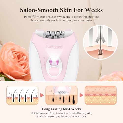 Epilator, Epilators Hair Removal for Women - 2-Speed Epilator with 36 Tweezers & Massage Pad, Rechargeable LED Hair Removal Device for Face/Bikini/Arms/Legs/