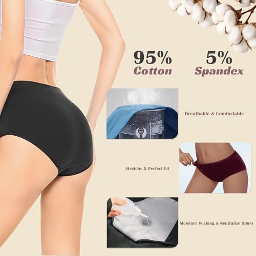 Incontinence Underwear for Women Washable Period Underwear Absorbent Cotton Panties Bladder Leak Underwear for Women Teens