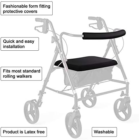 Rollator Walker Seat & Backrest Rollbar Covers Set - Adjustable Patterns Walker Cover Accessories (Black)