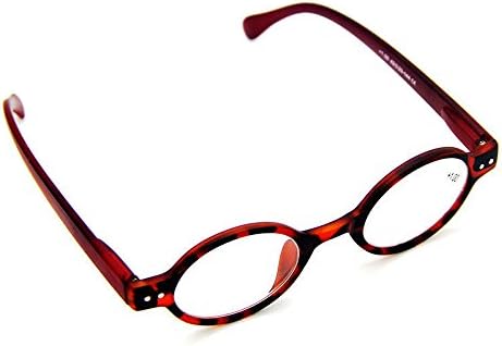 Agstum Designer Small round Oval Vintage Spring Hinge Reading Glasses Eyeglasses Readers (+1.25, Leopard frame with red temples)