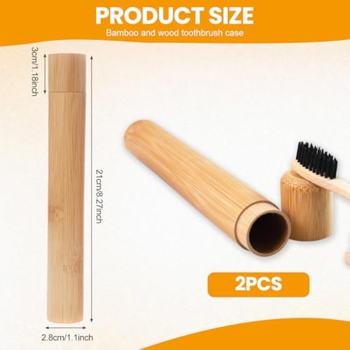 UPSTORE 2Pcs Natural Bamboo Toothbrush Travel Case Tubes Empty Portable Reusable Toothbrush Storage Container Holder